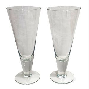 Set of 2‎ Clear Crystal Footed Pilsner Beer Glass Stemware Barware